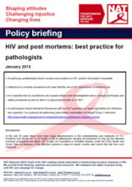 Policy Briefing: HIV and post mortems: best practice for pathologists