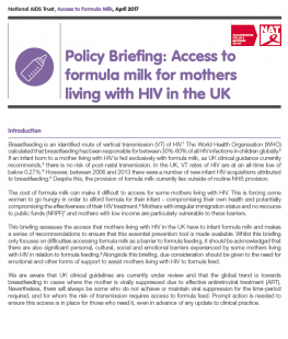 Policy Briefing: Access to formula milk for mothers living with HIV in the UK